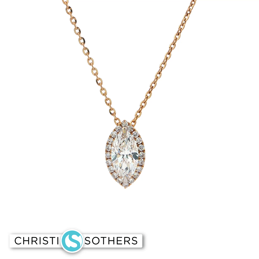 14KT Yellow Gold Marquise Diamond Necklace with Lab-Grown Diamond (1.24 cttw)
