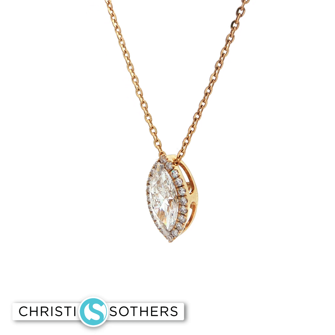 14KT Yellow Gold Marquise Diamond Necklace with Lab-Grown Diamond (1.24 cttw)