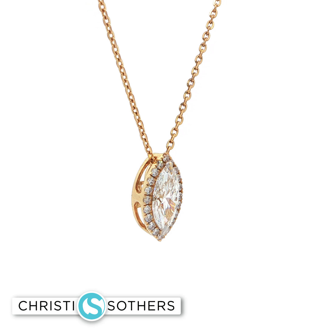 14KT Yellow Gold Marquise Diamond Necklace with Lab-Grown Diamond (1.24 cttw)