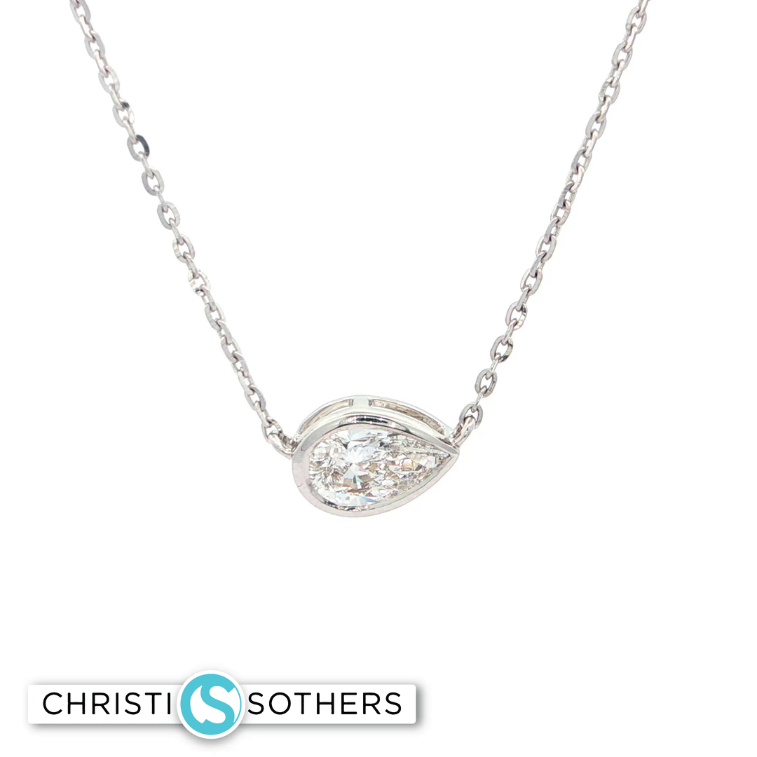 14KT White Gold Pear Diamond Necklace with Lab-Grown Diamond Pendant (1.03 ct)