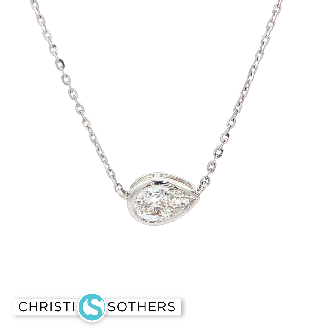 14KT White Gold Pear Diamond Necklace with Lab-Grown Diamond Pendant (1.03 ct)