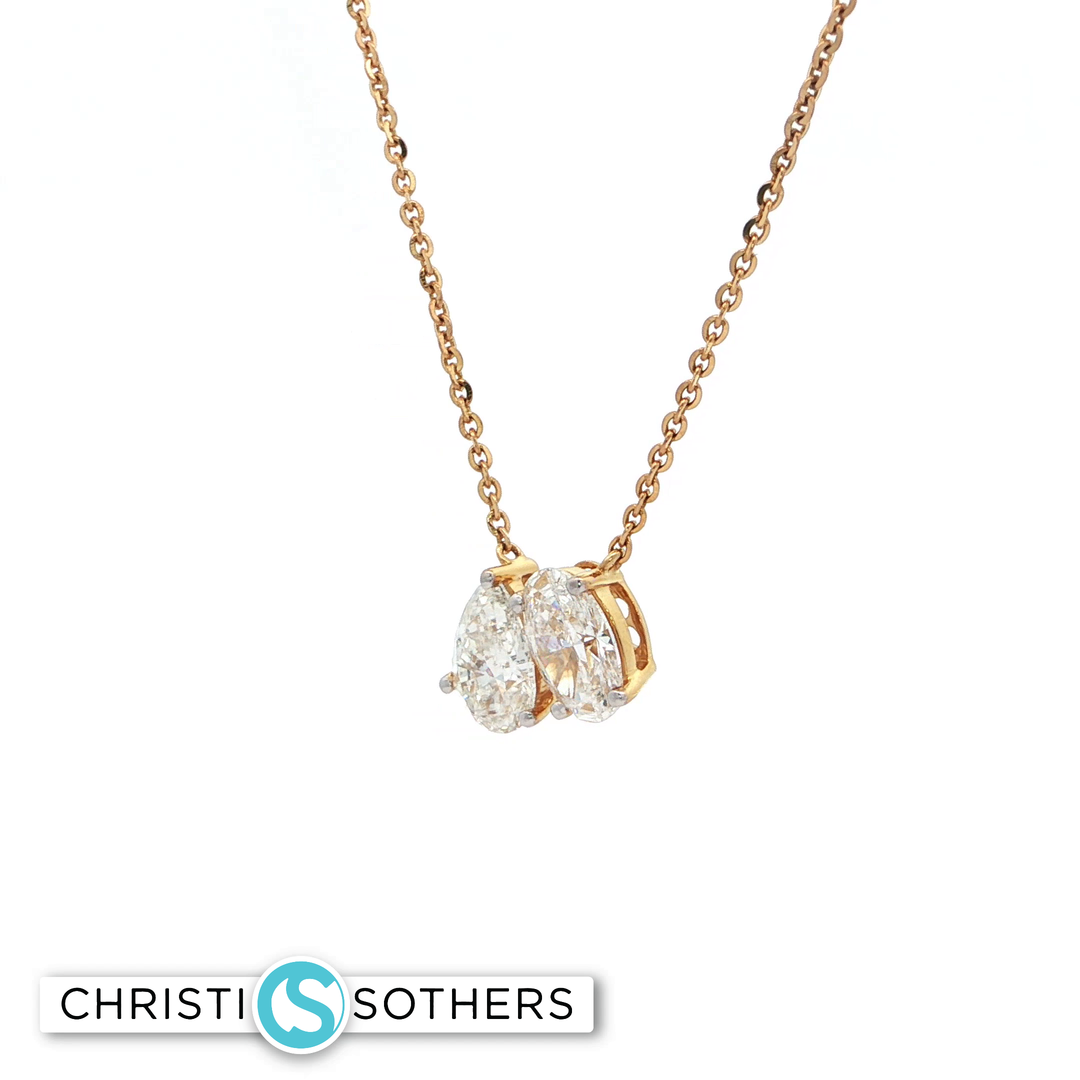 14KT Yellow Gold Double Pear Diamond Necklace with Lab-Grown Diamonds (2.07 cttw)