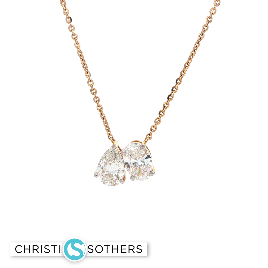 14KT Yellow Gold Double Pear Diamond Necklace with Lab-Grown Diamonds (2.07 cttw)