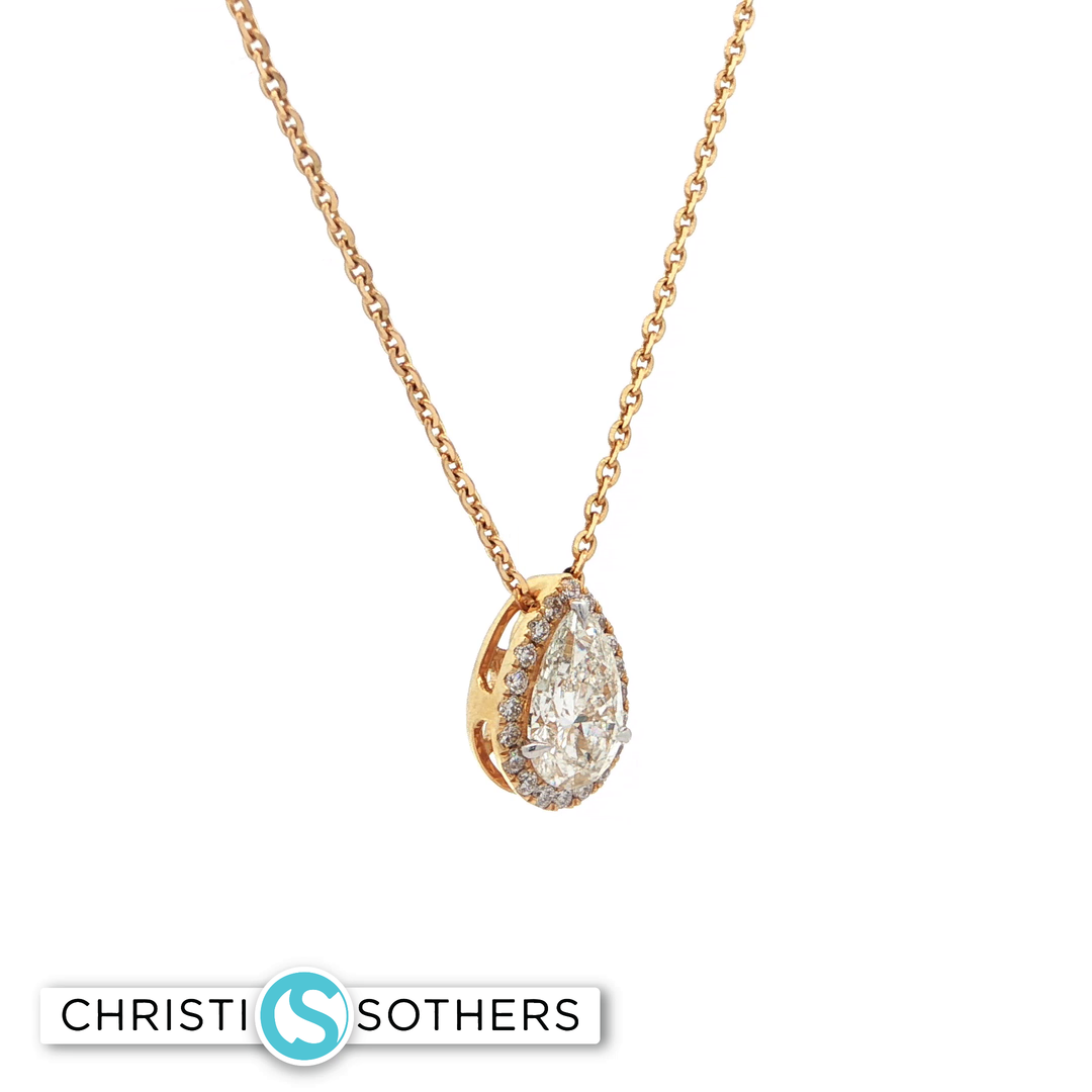 14KT Yellow Gold Pear Diamond Necklace with Lab-Grown Diamond Pendant (1.16 ct)