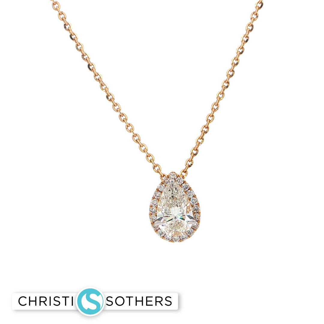 14KT Yellow Gold Pear Diamond Necklace with Lab-Grown Diamond Pendant (1.16 ct)