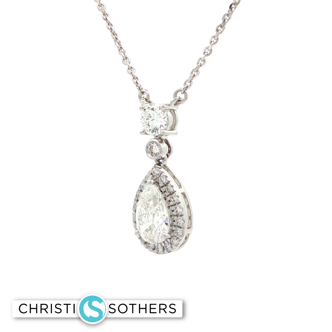 14KT White Gold Pear Diamond Drop Necklace with Lab-Grown Diamonds (1.65 cttw)