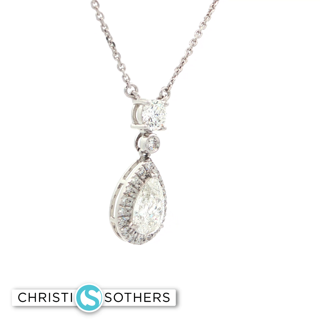 14KT White Gold Pear Diamond Drop Necklace with Lab-Grown Diamonds (1.65 cttw)