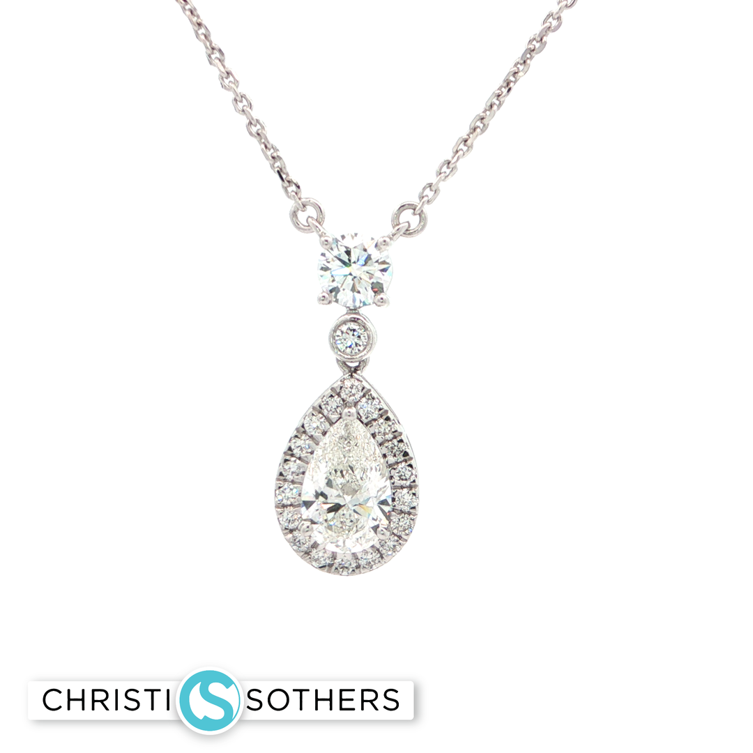 14KT White Gold Pear Diamond Drop Necklace with Lab-Grown Diamonds (1.65 cttw)