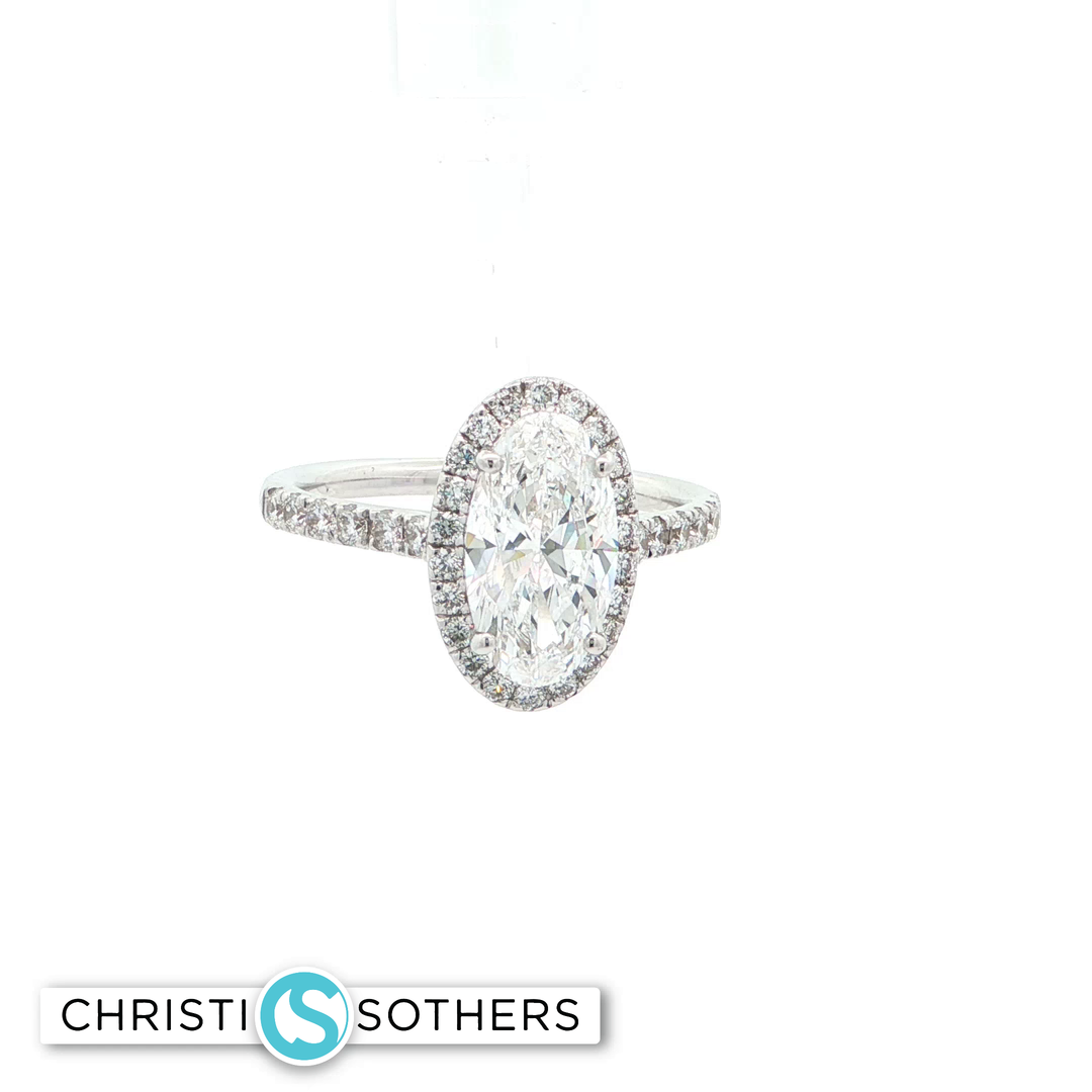 14KT White Gold Oval Diamond Ring with Lab-Grown Diamonds (2.32 cttw)