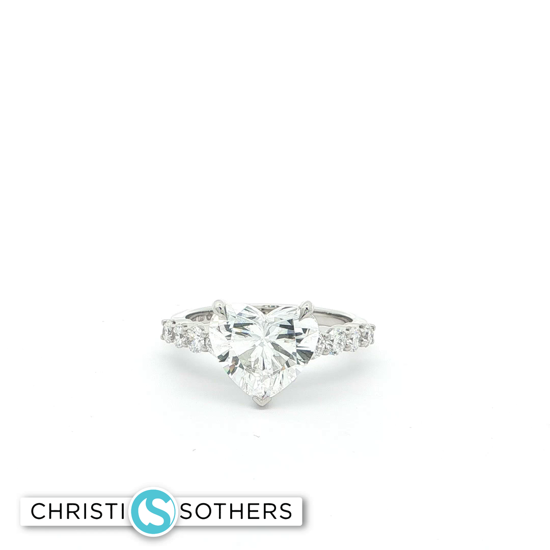 14KT White Gold Heart-Shaped Diamond Ring with Lab-Grown Diamonds (3.55 cttw)