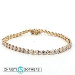 Load image into Gallery viewer, 14KT Yellow Gold Heart-Shaped Diamond Tennis Bracelet with Lab-Grown Diamonds (7.11 cttw)