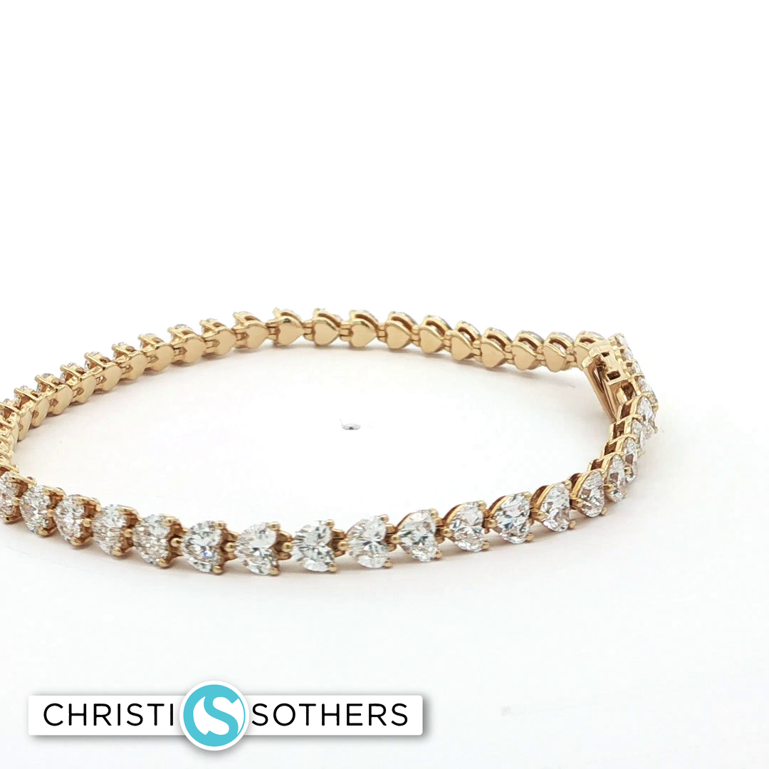 14KT Yellow Gold Heart-Shaped Diamond Tennis Bracelet with Lab-Grown Diamonds (7.11 cttw)
