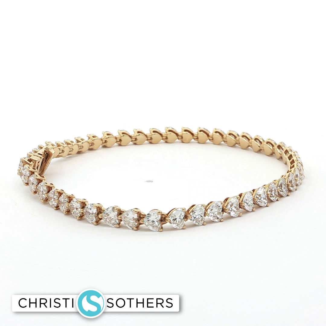 14KT Yellow Gold Heart-Shaped Diamond Tennis Bracelet with Lab-Grown Diamonds (7.11 cttw)