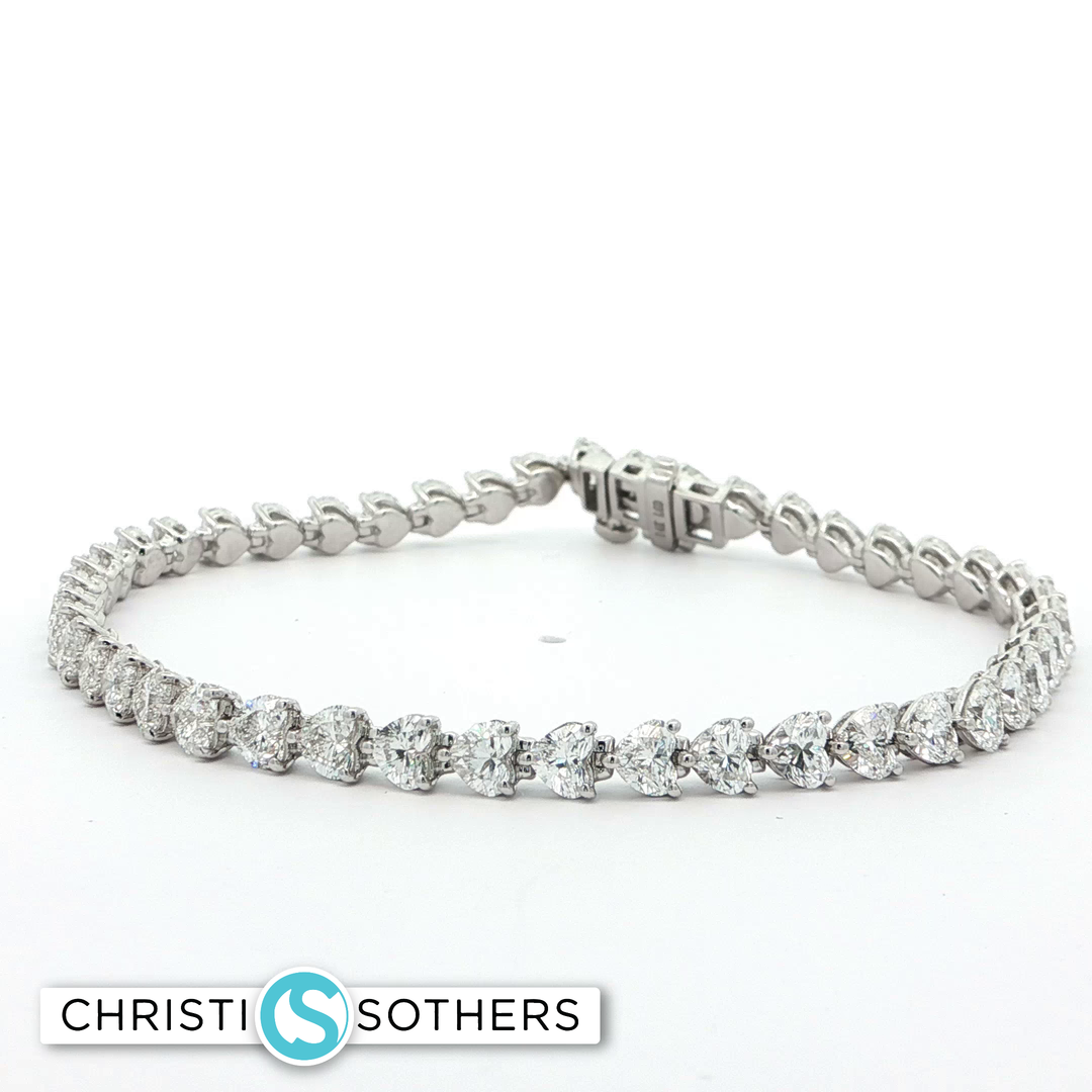 14KT White Gold Heart-Shaped Diamond Tennis Bracelet with Lab-Grown Diamonds (6.93 cttw)