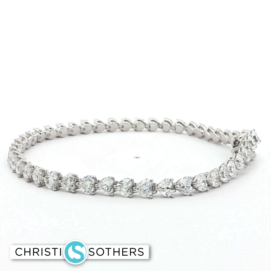 14KT White Gold Heart-Shaped Diamond Tennis Bracelet with Lab-Grown Diamonds (6.93 cttw)