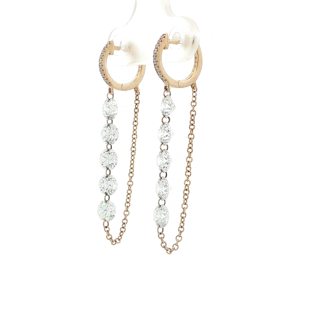 14KT Yellow Gold Diamond Chain Drop Earrings with Lab-Grown Diamonds (2.56 cttw)