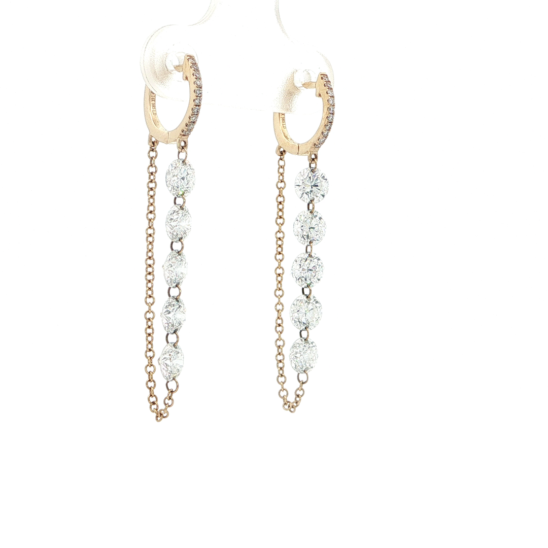 14KT Yellow Gold Diamond Chain Drop Earrings with Lab-Grown Diamonds (2.56 cttw)