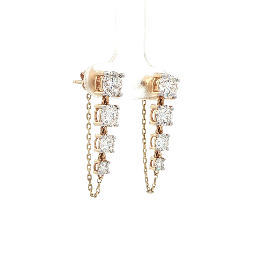 14KT Yellow & White Gold Diamond Chain Drop Earrings with Lab-Grown Diamonds