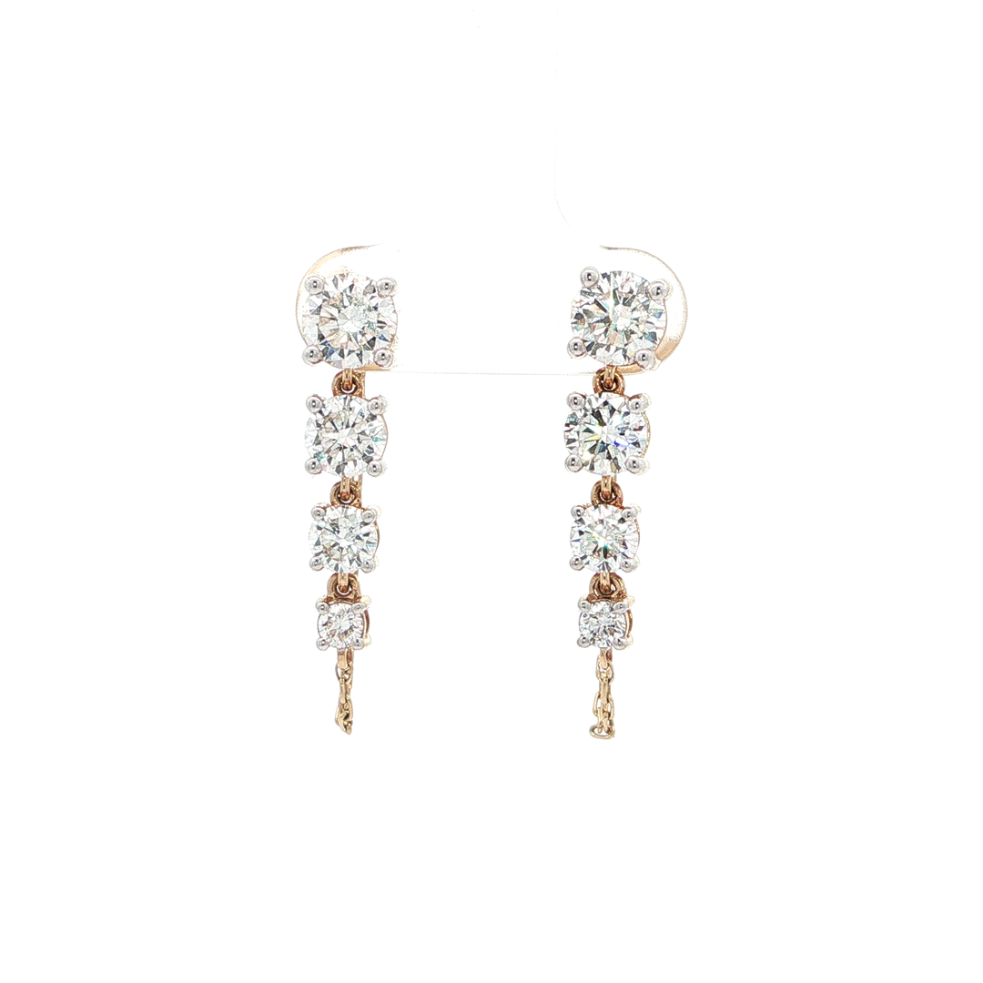 14KT Yellow & White Gold Diamond Chain Drop Earrings with Lab-Grown Diamonds