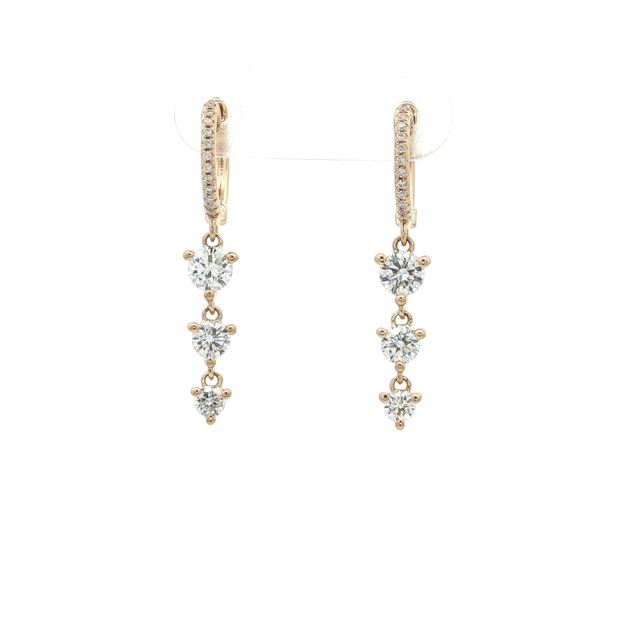 14KT Yellow Gold Diamond Drop Hoop Earrings with Lab-Grown Diamonds (0.98 cttw)