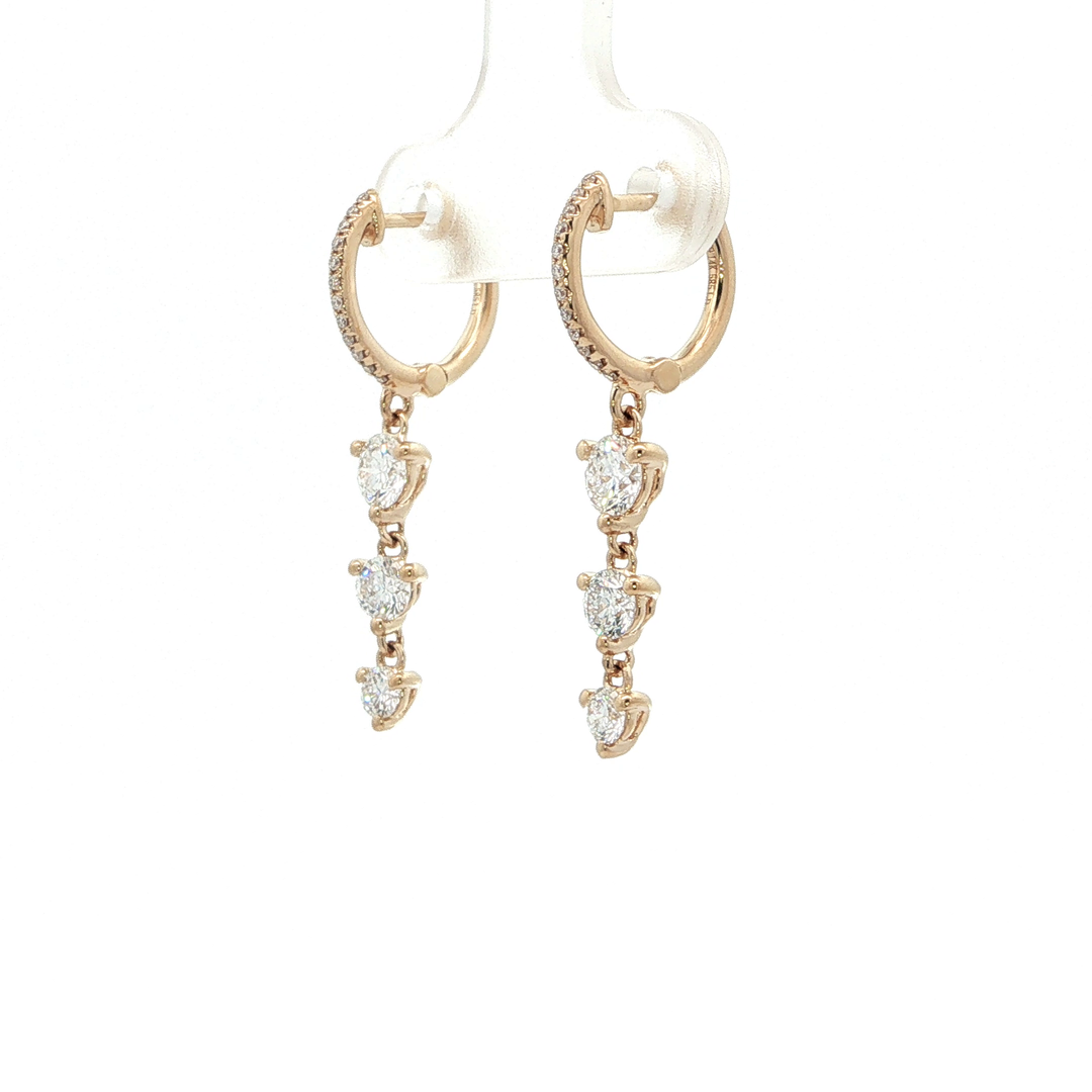 14KT Yellow Gold Diamond Drop Hoop Earrings with Lab-Grown Diamonds (0.98 cttw)