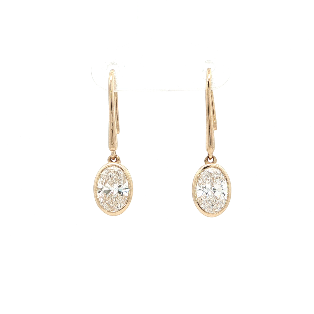 14KT Yellow Gold Oval Diamond Drop Earrings with Lab-Grown Diamonds (2.08 cttw)
