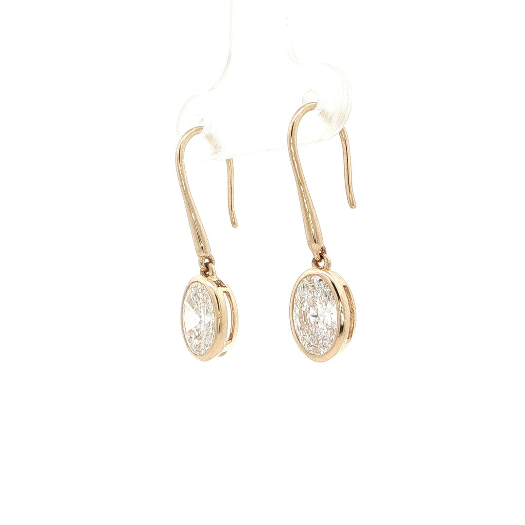 14KT Yellow Gold Oval Diamond Drop Earrings with Lab-Grown Diamonds (2.08 cttw)