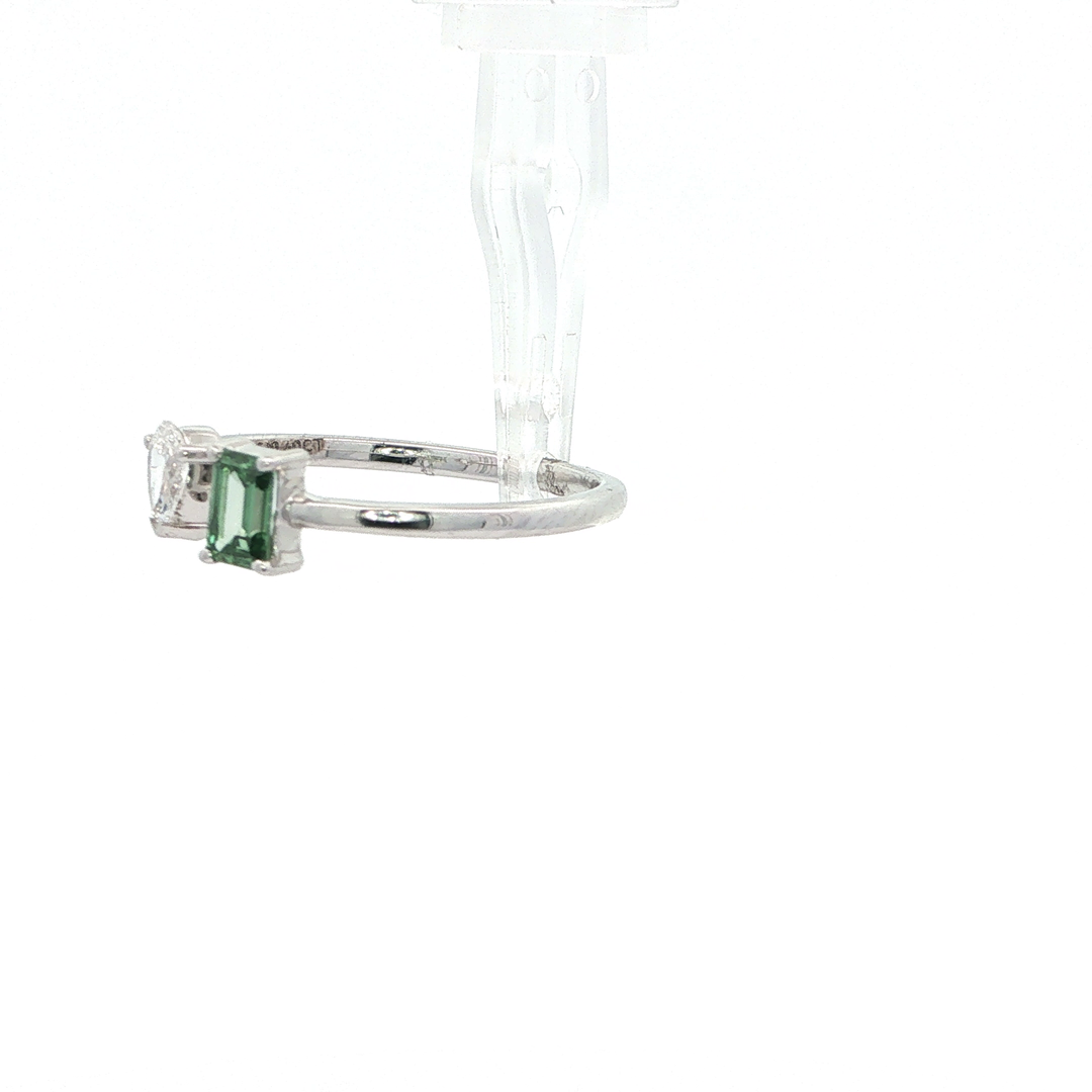 14KT White Gold Toi et Moi Ring with Green & White Lab-Grown Diamonds (0.40 cttw)