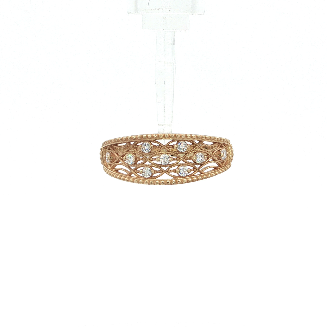 14KT Yellow Gold Vintage-Inspired Diamond Openwork Band with Lab-Grown Diamonds