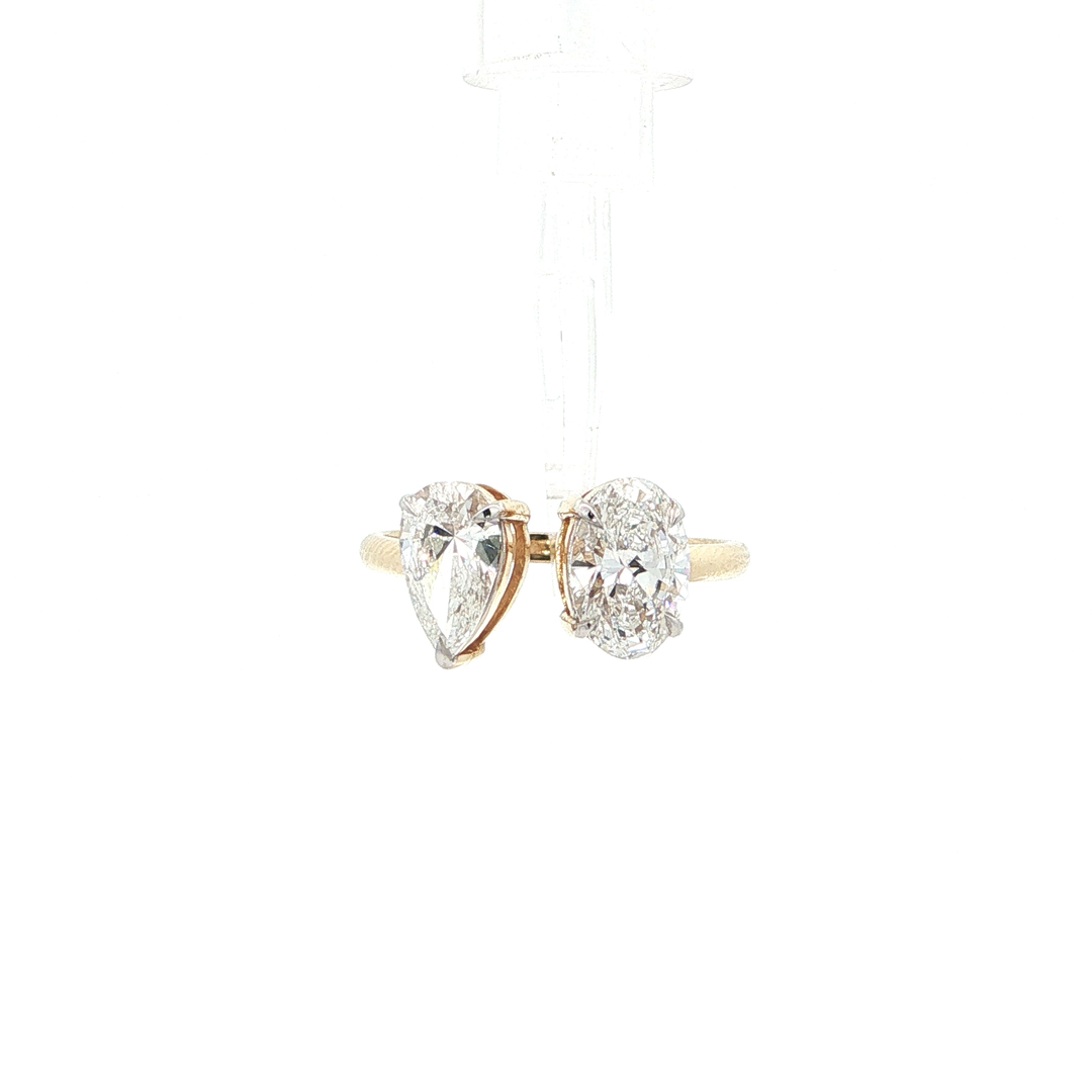 14KT Yellow Gold Pear & Oval Diamond Toi et Moi Ring with Lab-Grown Diamonds (1.77 cttw)