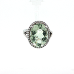 Load image into Gallery viewer, 14KT White Gold Green Amethyst Cocktail Ring with Diamond Halo (8.52 ct)