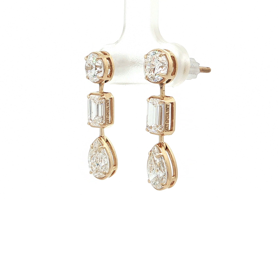 14KT Yellow Gold Multi-Stone Diamond Drop Earrings with Lab-Grown Diamonds (4.23 cttw)