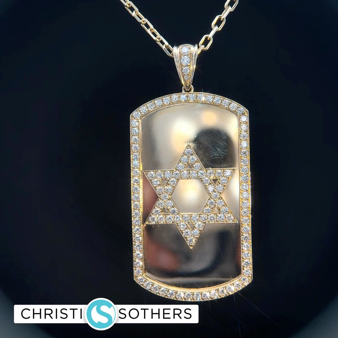 14KT Yellow Gold w/ Diamonds Magen David Pendant