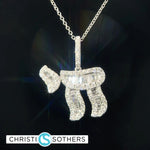 Load image into Gallery viewer, 14KT White Gold Round + Baguette Diamond Chai Pendant
