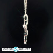 14KT White Gold Round + Baguette Diamond Chai Pendant
