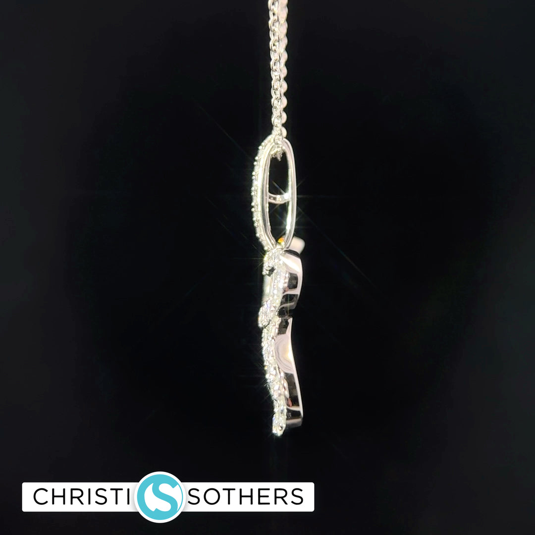 14KT White Gold Round + Baguette Diamond Chai Pendant