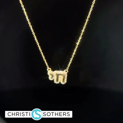 Cute 14KT Yellow Gold Diamond Chai