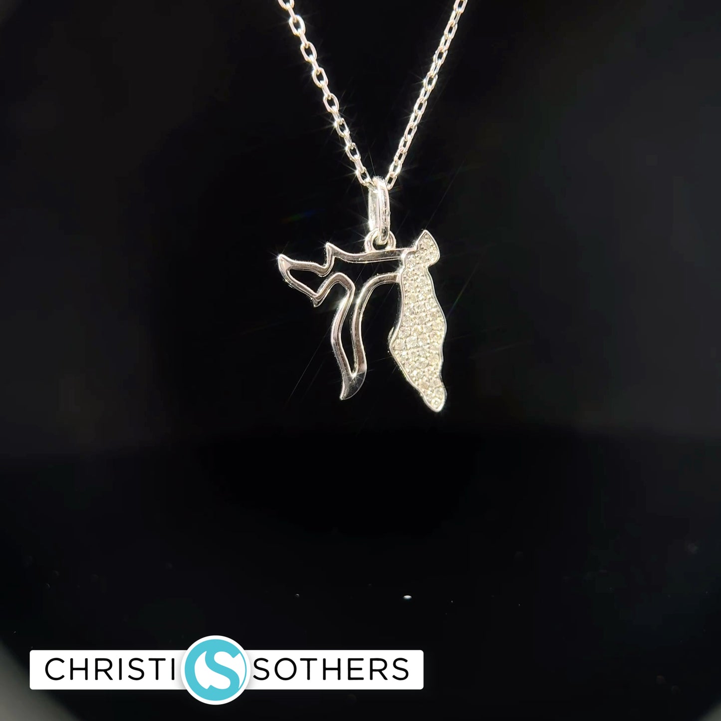 14KT White Gold Pavé Diamond Chai w/ State of Israel Pendant