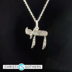 Load image into Gallery viewer, 14KT White Gold w/ Black Diamond Chai necklace
