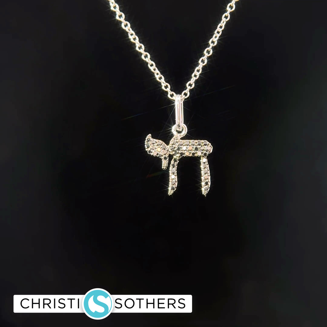 14KT White Gold w/ Black Diamond Chai necklace