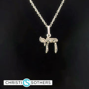14KT White Gold w/ Black Diamond Chai necklace