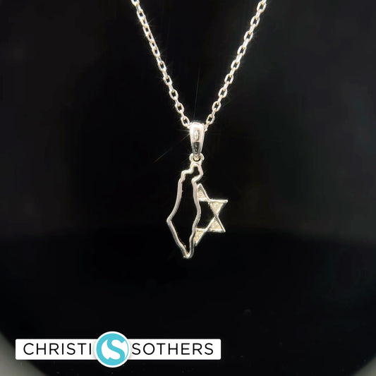 14KT White Gold Diamond State of Israel w/ Magen David