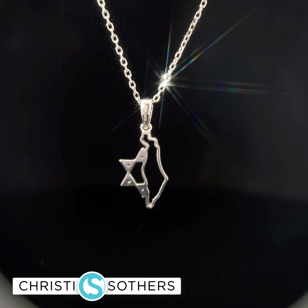 14KT White Gold Diamond State of Israel w/ Magen David