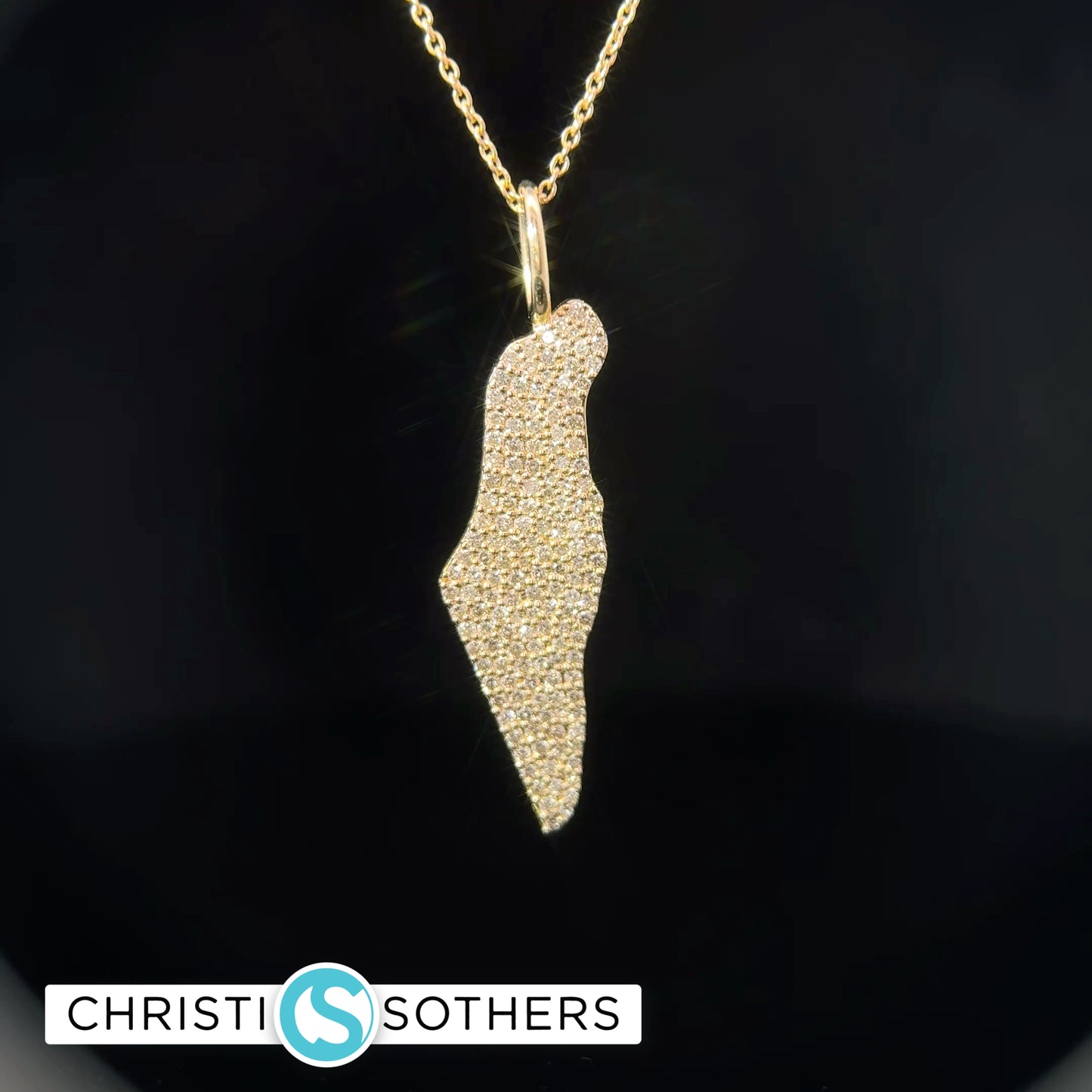 14KT Yellow Gold pavé Diamond State of Israel Necklace