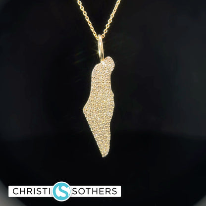 14KT Yellow Gold pavé Diamond State of Israel Necklace