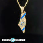 Load image into Gallery viewer, 14KT YG pave dia + Enamel State of Israel
