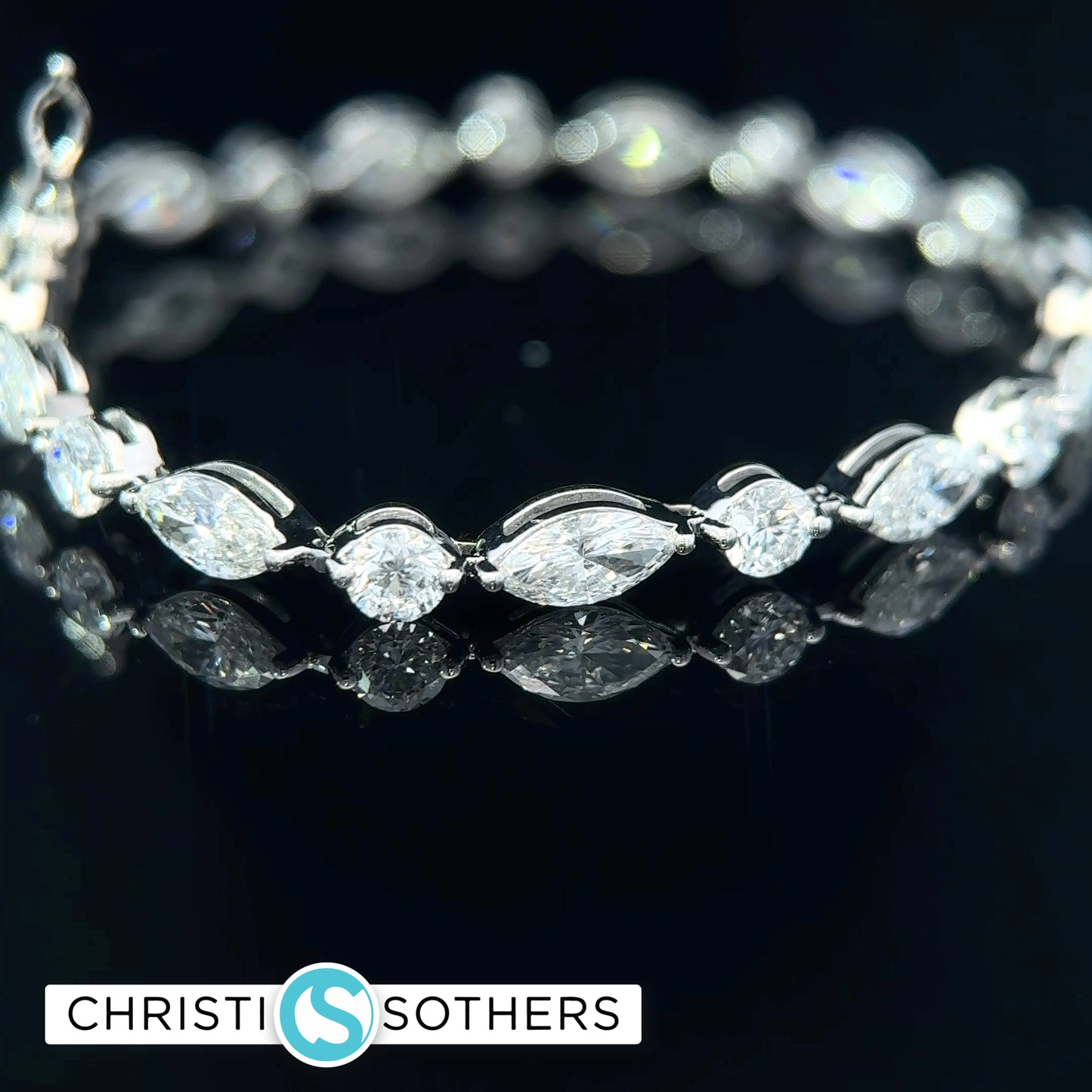 14KT White Gold 8.95ct Lab Round & Marquise Cut Diamond Tennis Bracelet