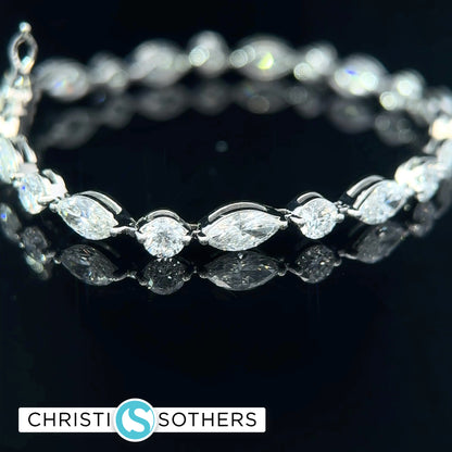14KT White Gold 8.95ct Lab Round & Marquise Cut Diamond Tennis Bracelet