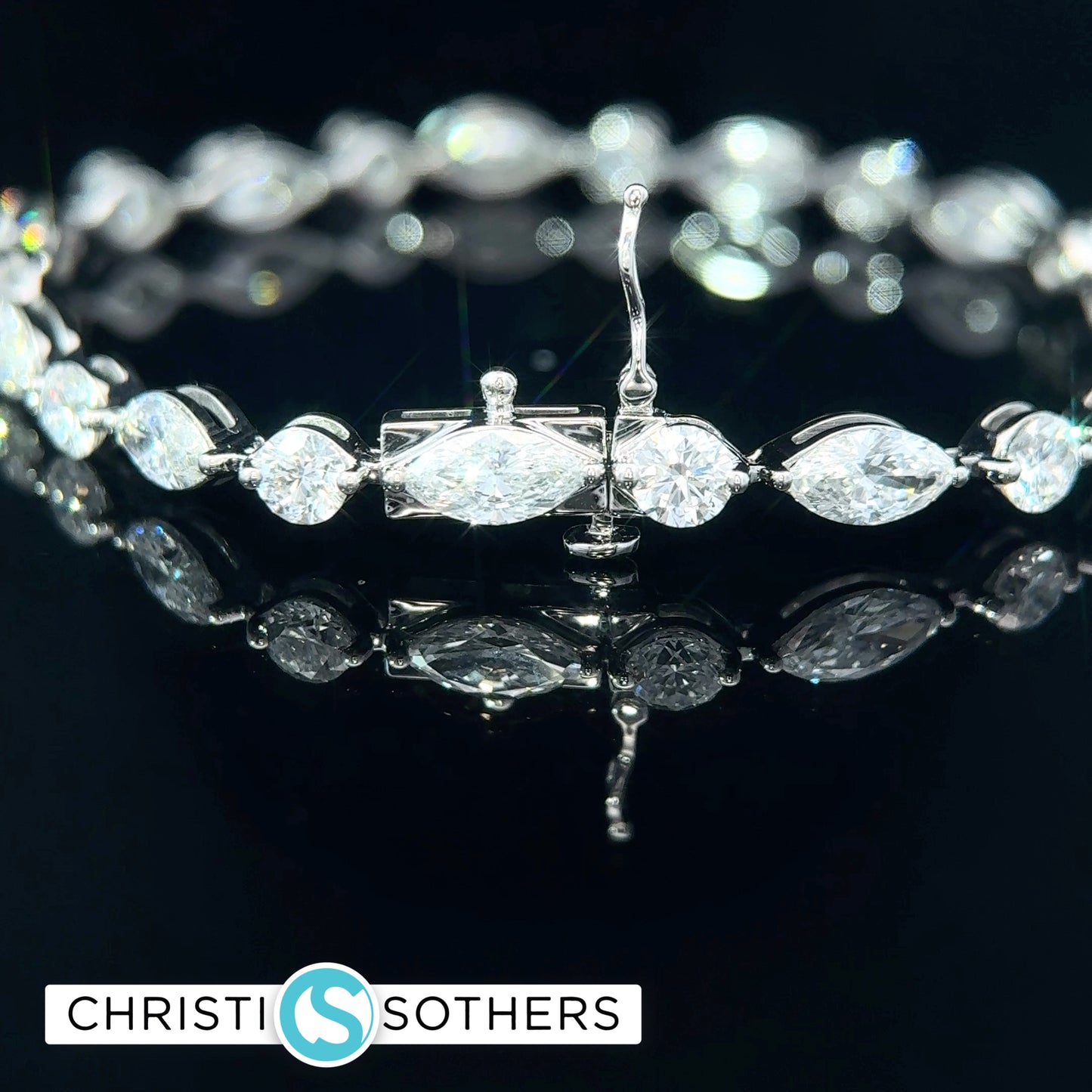14KT White Gold 8.95ct Lab Round & Marquise Cut Diamond Tennis Bracelet