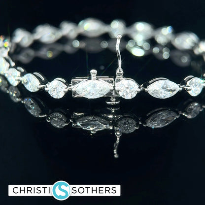 14KT White Gold 8.95ct Lab Round & Marquise Cut Diamond Tennis Bracelet